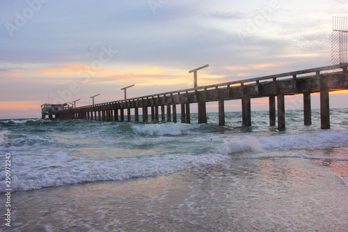 Sea or beach on the twilight sky and bride in the sea.Rayong  Thailand. 