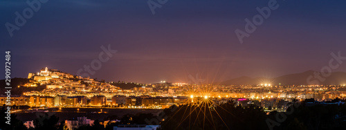 Ibiza town view at night with DaltVila city lights