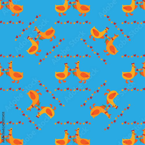 Couple geese seamless texture pattern. Vector illustration for wrapping paper, textile, background.