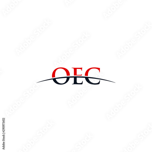 Initial letter OEC, overlapping movement swoosh horizon logo company design inspiration in red and dark blue color vector