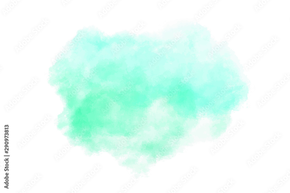 Watercolor cloud splash in blue and turquoise colors on white background. Vector illustration. 