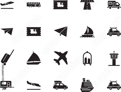 holiday vector icon set such as: road, liner, up, pictogram, shipping, camp, briefcase, motorhome, coach, take, grey, case, controller, stop, control, speed, traveler, luxury, stripe, path, leisure