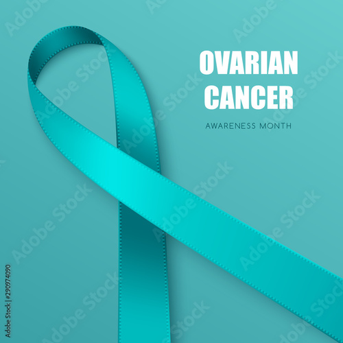 Realistic teal ribbon. Symbol of obsessive-compulsive disorder, ovarian cancer, tourette syndrome awareness