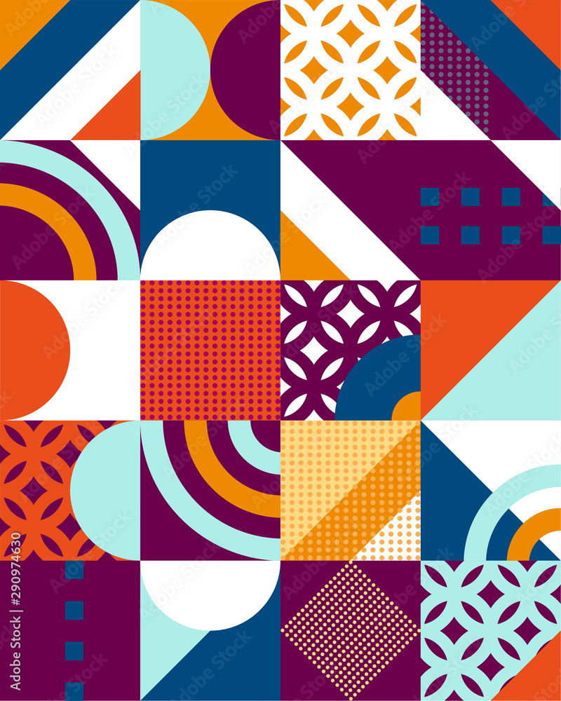 Abstract geometric patten of multicolored primitive shapes