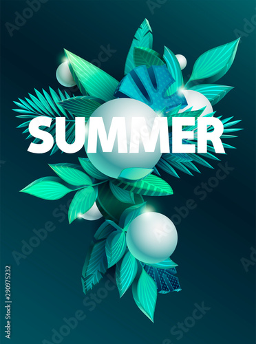 Stylized tropical leaves. Summer floral design 