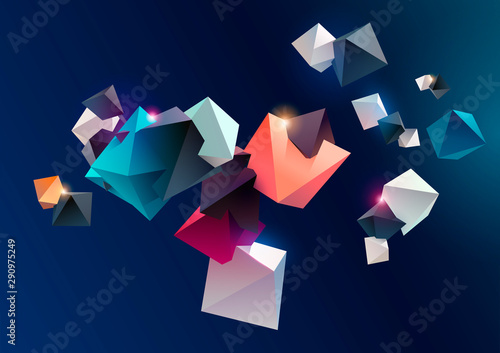 3D multicolored pyramids on dark background