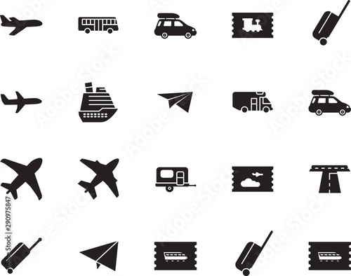 holiday vector icon set such as: luxury, map, pictogram, ship, path, passenger, public, leisure, road, camp, liner, avenue, sea, drive, bus, motorhome, tickets, cruiser, race, stripe, speed, highway