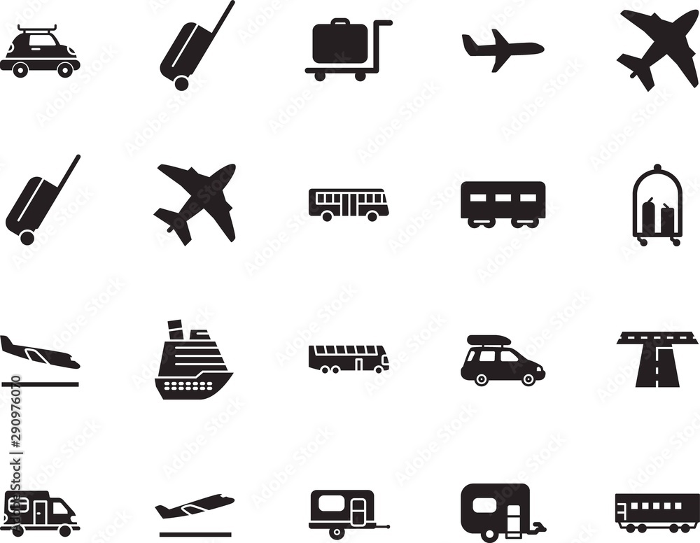 Fototapeta premium holiday vector icon set such as: start, drive, shipping, cruiser, luxury, path, road, life, arrive, airways, stripe, up, rv, arrivals, activity, lifestyle, highway, sea, water, landing, roadside