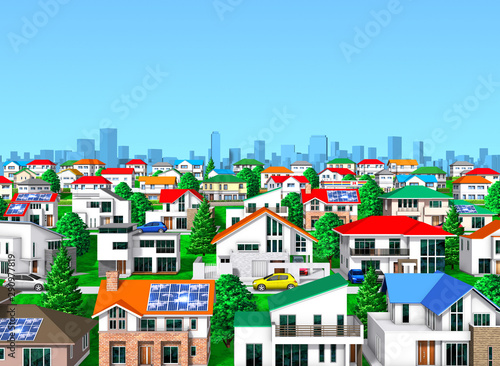 Residential area blue sky by 3d rendering © mayoyoma