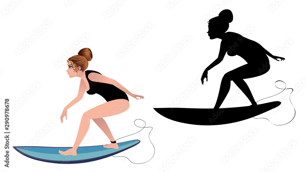 Cartoon girl surfer
