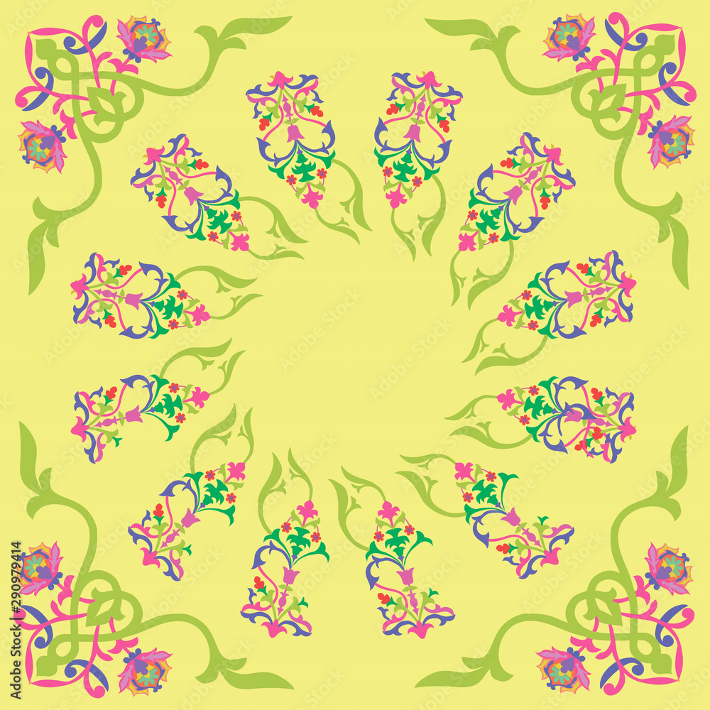   Bright yellow background with oriental ornament
