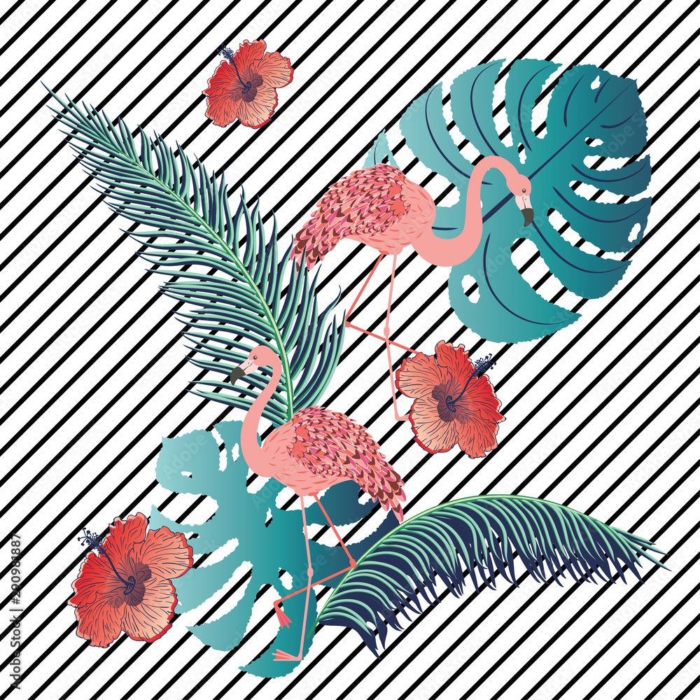 Fototapeta premium Pink flamingo with stripes