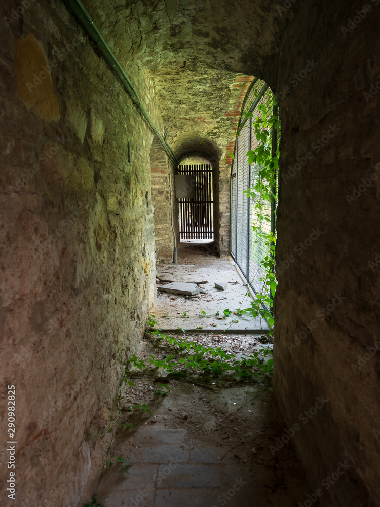 Ulm, Germany - Jul, 20th 2019: inside of Ulm city wall. Ulm city wall or town walls were built into the “raging waters of the Danube” as a defence against hostile armies
