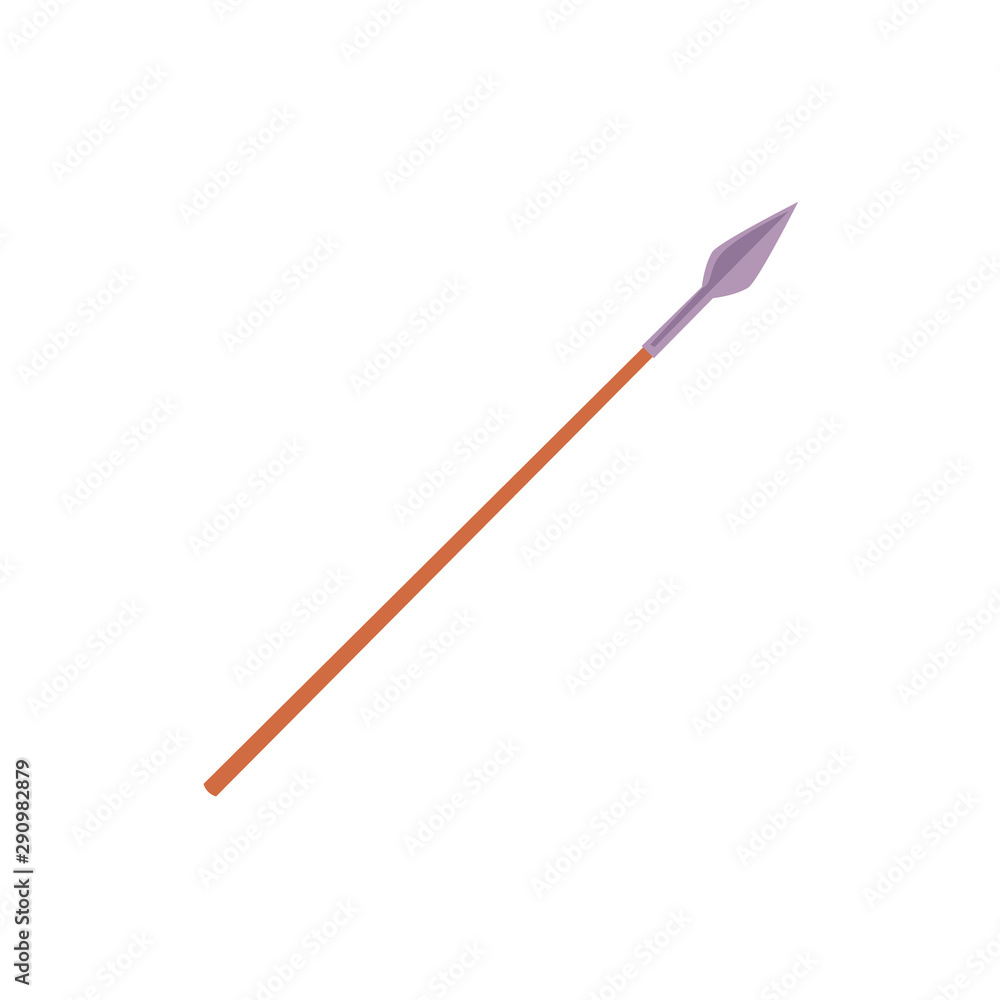 Flat cartoon spear isolated on white background - old ancient weapon object Flat cartoon spear isolated on white background - old ancient weapon object