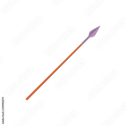 Flat cartoon spear isolated on white background - old ancient weapon object