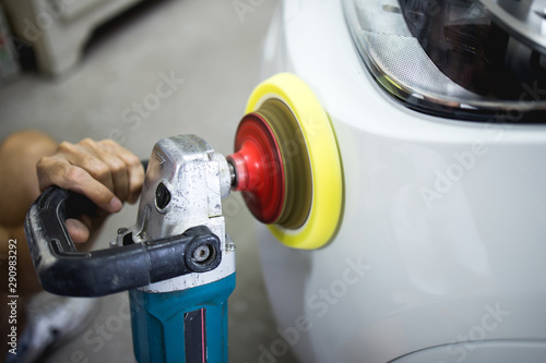 Car polishing details in workshop stock photo