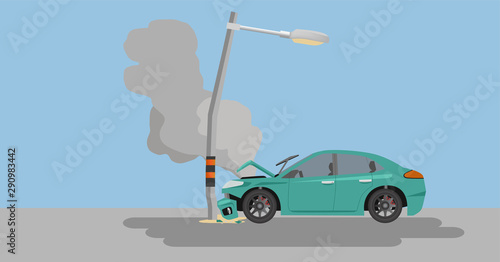 The car damage hit the electric pole, illuminating it until the front damaged.