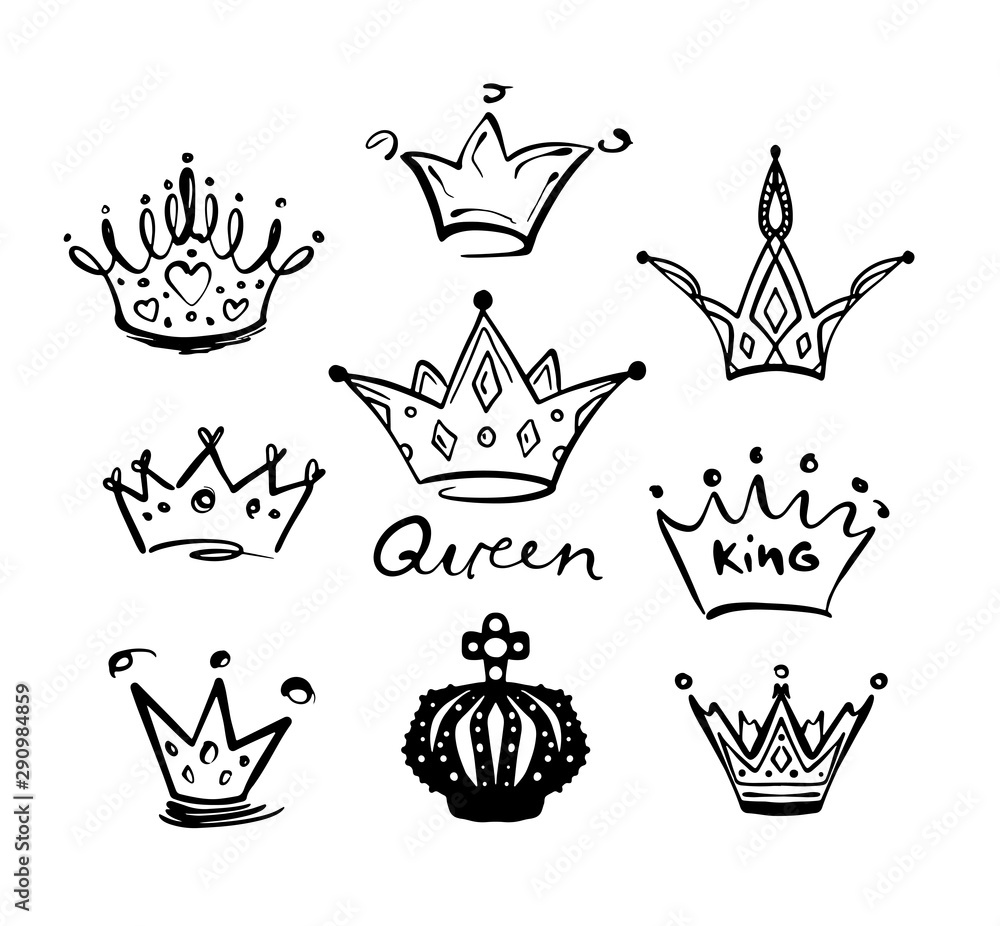 set of ink hand-drawn crowns, isolated on white set of ink hand-drawn crowns, isolated on white