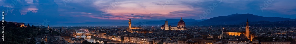 Florence sunset very large high resolution panorama with all main florentine landmarks (cathedral, Palazzo Vecchio, Ponte Vecchio bridge, Boboli gardens). Over 23,000 px wide: 6.5 feet (2m) at 300 dpi