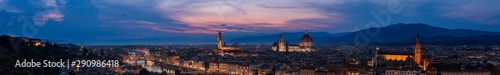 Florence sunset very large high resolution panorama with all main florentine landmarks (cathedral, Palazzo Vecchio, Ponte Vecchio bridge, Boboli gardens). Over 23,000 px wide: 6.5 feet (2m) at 300 dpi © Niccolo