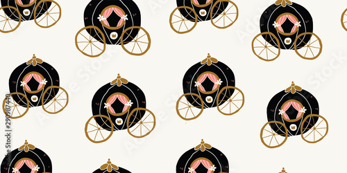 Hand drawn cinderella seamless pattern - chariots