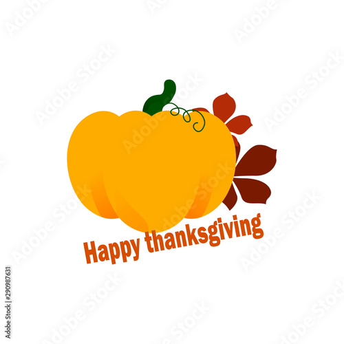 Happy Thanksgiving - autumn harvest, ripe pumpkin with apples and autumn leaves