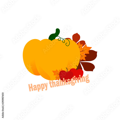 Flat design vector icon - harvest. Ripe pumpkin and juicy raccine apple with ...