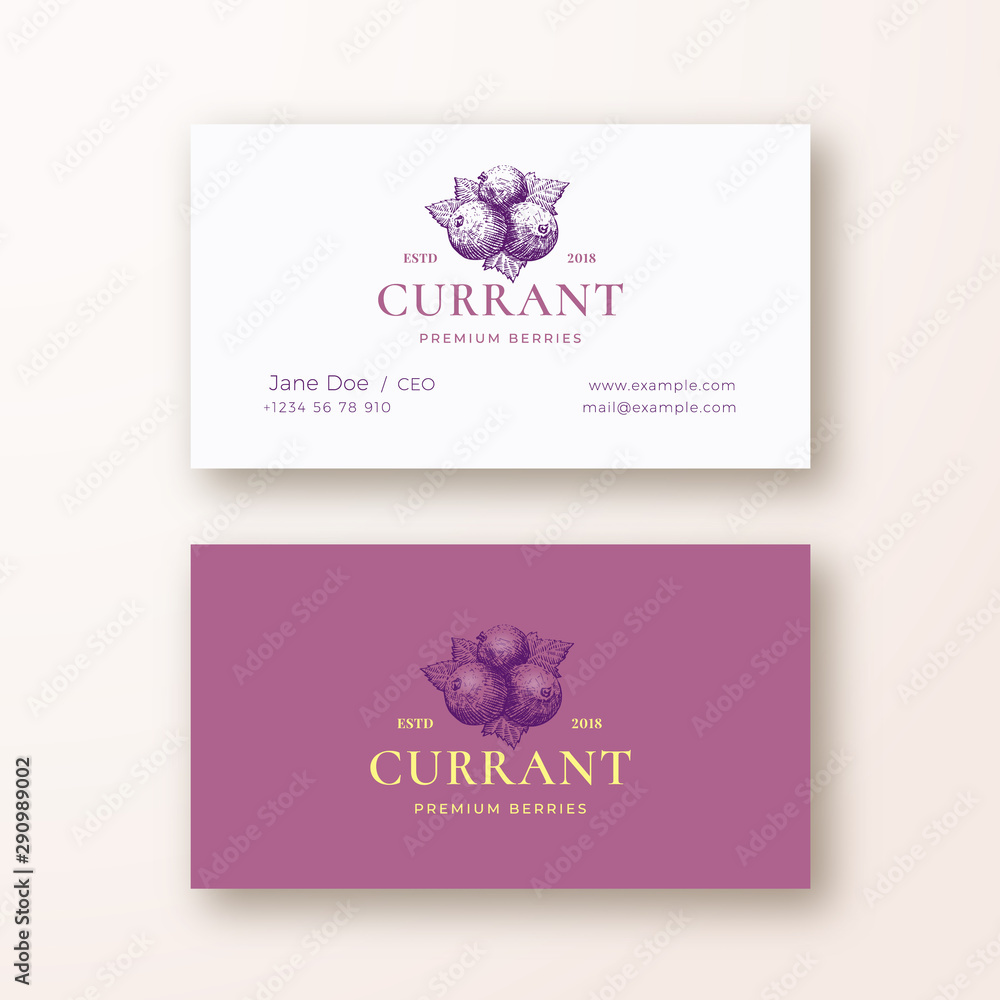 Black Currant Abstract Vector Logo and Business Card Template. Hand Drawn Berries with Leaves Sketch with Retro Typography. Vintage Engraving Style Emblem. Premium Stationary Realistic Mock Up. Black Currant Abstract Vector Logo and Business Card Template. Hand Drawn Berries with Leaves Sketch with Retro Typography. Vintage Engraving Style Emblem. Premium Stationary Realistic Mock Up.