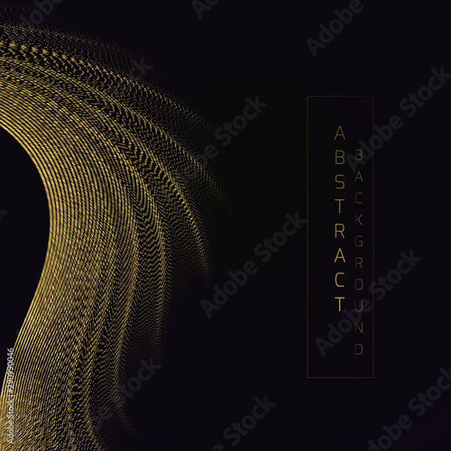 Soft bend of a gold striped surface of many small dots. Abstract background.