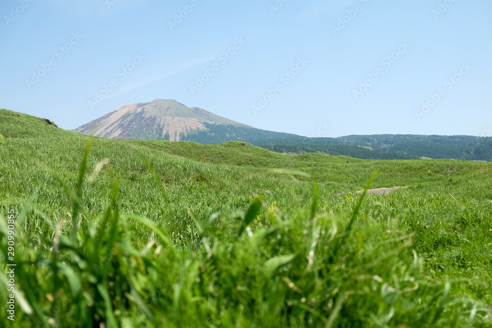 Landscape at Mount Aso (Aso-san), the largest active volcano in Japan stands in Aso Kuju National Park Landscape at Mount Aso (Aso-san), the largest active volcano in Japan stands in Aso Kuju National Park