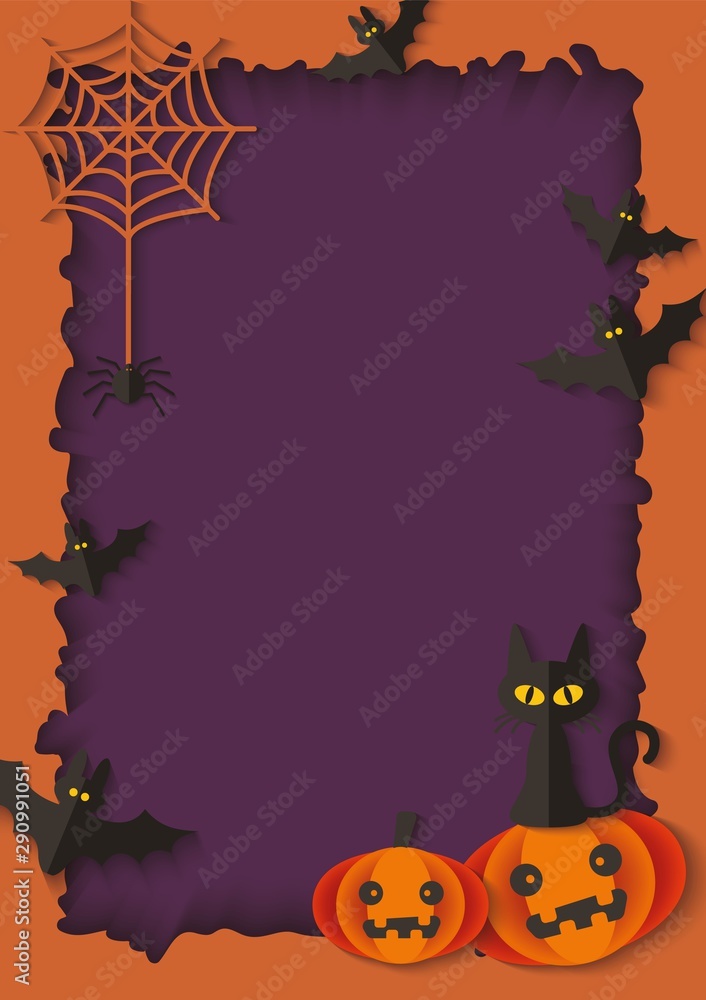 Blank Halloween poster frame with spooky bats, pumpkins and spider web Blank Halloween poster frame with spooky bats, pumpkins and spider web