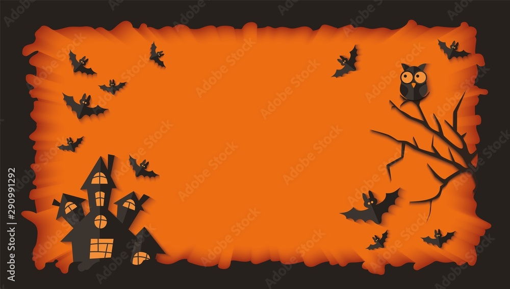 Blank Halloween banner template with scary black house silhouette