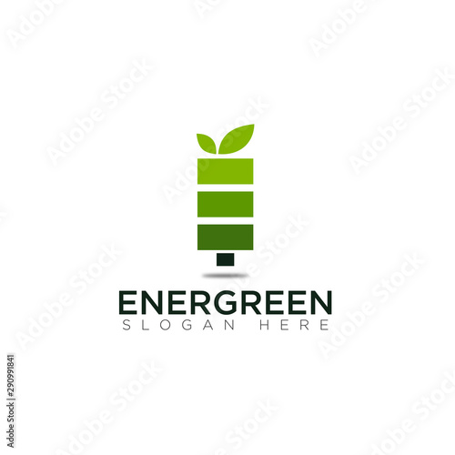 creative logo energreen, leaves and battery for app photo