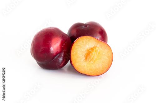 Isolated of Fresh red cherry plum on white background