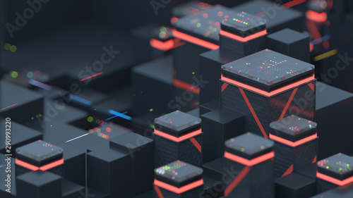 Fototapeta Naklejka Na Ścianę i Meble -  3d abstract technology background.  Abstract concept data center technology. Artificial Intelligence. Personal data security, processing or protection.