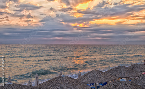 Sunset  cloudy sky and sea