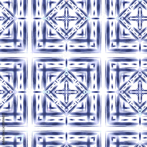 Seamless pattern Shibori in Indigo color. Digital Quilting Arts. Tie-dye. Tied and dyed - is a manual resist dyeing technique, of Japanese artisan design which produces patterns on fabric