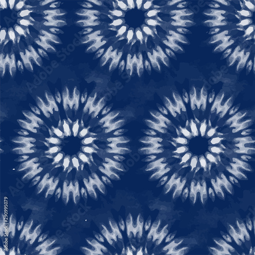 Seamless pattern Shibori in Indigo color. Digital Quilting Arts. Tie-dye. Tied and dyed - is a manual resist dyeing technique, of Japanese artisan design which produces patterns on fabric