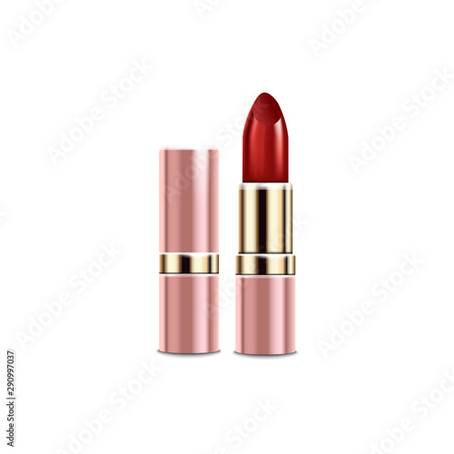 Pink tube of red lipstick with realistic gold texture - isolated mockup
