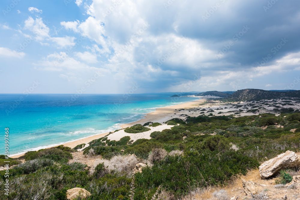 Beautiful sandy beach and azure sea water. Beautiful sandy beach and azure sea water.