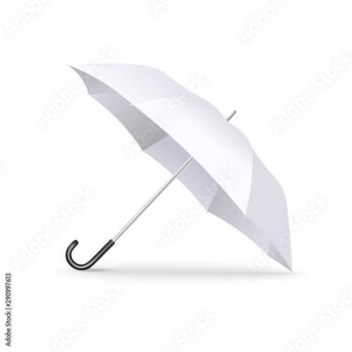 Realistic white open umbrella lying on the floor - modern weather accessory