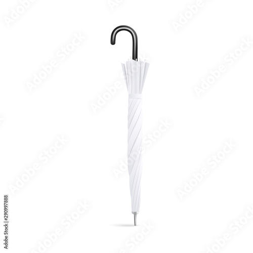 White shut vintage umbrella with handle realistic vector illustration isolated.