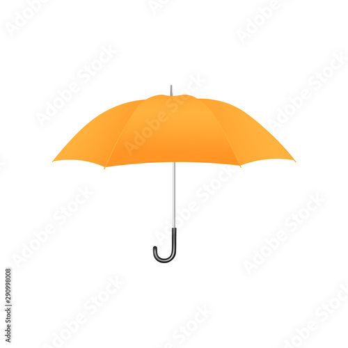 Colorful realistic yellow umbrella with domed top and curved metal handle