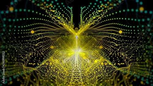 Yellow-blue abstract fractal form in butterfly style.