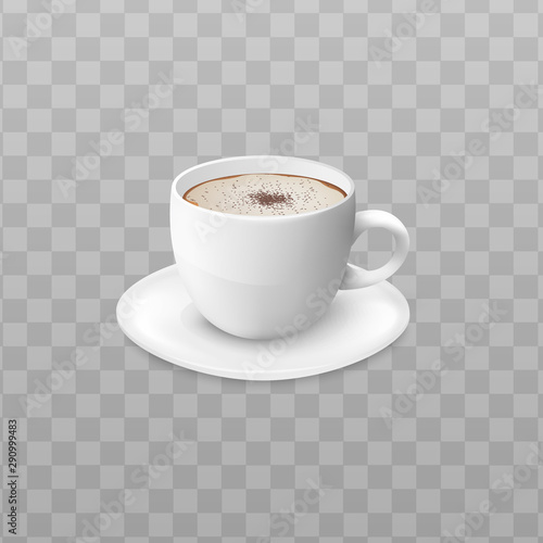 Cup of cream coffee or cappuccino side view 3d vector illustration isolated.