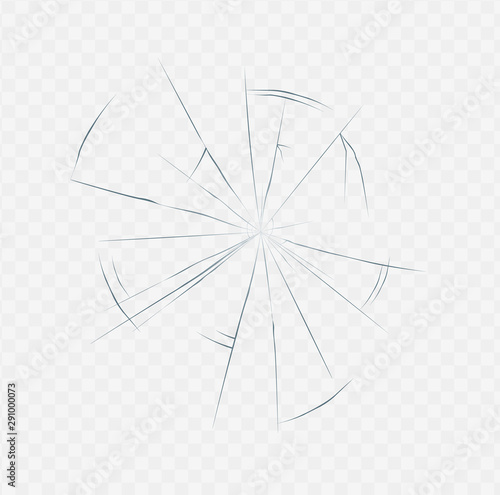 Realistic cracked glass texture isolated on white transparent background.