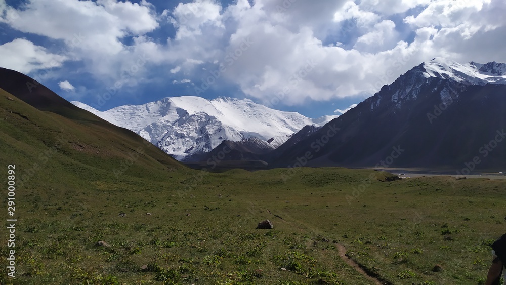 Lenin peak mountain in Pamir highway mountains, Kyrgyzstan