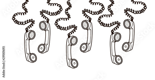 black and white drawing with retro telephone handsets