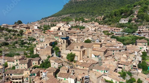Aerial Drone video footage of Valdemossa town, Mallorca photo
