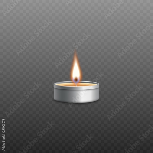 Small burning prayer candle with realistic fire - small yellow wax tealight